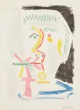 Pablo Picasso, Fumeur à la cigarette verte (Smoker with a Green Cigarette), 1964, Aquatint in colors, on Auvergne Richard de Bas paper, with full margins