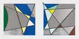 Roy Lichtenstein, Imperfect Diptych 46 1/4" x 91 3/8", from Imperfect Series, 1988, Woodcut and screenprint in colors with Mylar collage, on 4-ply Archivart rag board, with full margins