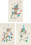 Maravillas con variaciones acrósticas en el jardín de Miró (Wonders with Acrostic Variations in Miró's Garden): plates 2; 4 and 12 by Joan Miró, 1975, Three lithographs in colors, on Arches and Japan paper, with full margins, sold Oct 2020