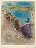 Les Jeunes gens de Méthymne (The Young Men of Methymn), plate 18 from Daphnis et Chloé by Marc Chagall, 1961, Lithograph in colors, on Arches wove paper, with full margins, offered Oct 2020