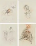 Hans Bellmer, Petit traité de morale (A Little Moral Treat), 1968, The complete set of 10 etchings in colors, on Arches paper, with full margins and the sheets folded (as issued), all contained in the original mauve cloth-covered portfolio and mauve slipcase