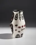 Pablo Picasso, Hibou marron noir (Black brown owl), 1951, White earthenware vase, painted in colors with partial engraving and brushed glaze