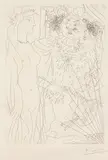 Pablo Picasso, Rembrandt et femme au voile (Rembrandt and Woman with Veil), plate 36 from La Suite Vollard, 1934, Etching, on Montval laid paper watermark Picasso, with full margins