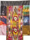 Robert Rauschenberg, Samarkand Stitches #III, from Samarkand Stitches, 1988, Unique fabric assemblage including Ikat silk and domestic fabrics with screenprinting, lacking powder-coated aluminum rod for hanging