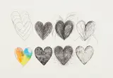 Jim Dine, Eight Hearts, 1969, Etching with hand-coloring, on Chrisbrook handmade paper, with full margins
