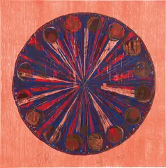 Tal R, The Hour, 2013, Woodcut in colors, on wove paper, the full sheet