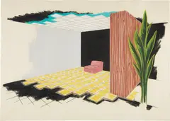 William Leavitt, Interior with Pink Chair, 1982, Chalk pastel drawing, on Arches paper, with accompanying exhibition catalogue published by The Museum of Contemporary Art, Los Angeles