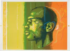 Ed Paschke, Michael Jordan, from One on One, 1994, Unique screenprint with metallic ink and hand-coloring in pastel and enamel marker, on wove paper, with full margins