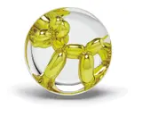 Jeff Koons, Balloon Dog (Yellow), 2015, Porcelain multiple painted in chrome, contained in the original Styrofoam-lined presentation box with silver printed signature and original plastic stand