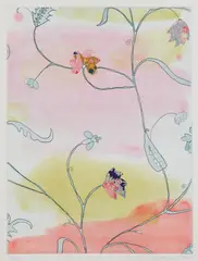 Laura Owens, Untitled, 2001, Lithograph in colors with hand-cut fabric collage, on wove paper, with full margins