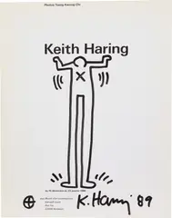 Keith Haring, (Untitled) Long Man Drawing, 1989, Drawing in black marker on exhibition catalogue page for the CAPC musée d'art contemporaine, Bordeaux