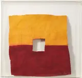 Robert Rauschenberg, Bit, from Pages and Fuses, 1974, Handmade paper with collage in colors, the full sheet, contained in the original acrylic exhibition case