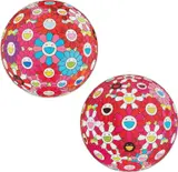 Flowerball (3D) blue-red; and Flowerball (3D) Papyrus by Takashi Murakami, 2013, Two offset lithographs in colors, on wove paper, the full sheets, sold Oct 2020