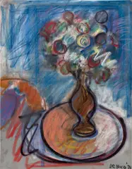Robert De Niro Sr., Still Life, 1971, Pastel drawing on light blue wove paper, laid to heavy smooth wove paper