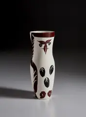 Pablo Picasso, Chouetton (Young wood-owl), 1952, White earthenware turned vase painted in white enamel, brown and black and with knife engraving