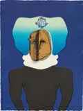 La Máscara (The Mask), plate 2 from Homage to Quevedo by Jose Luis Cuevas, 1969, Etching with lithographed mylar collage in colors, on Fabriano paper, the full sheet, sold Dec 2020