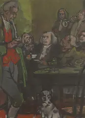 Untitled by Ruskin Spear, possibly showing Samuel Johnson and James Boswell mixed media on paper, sold Oct 2024