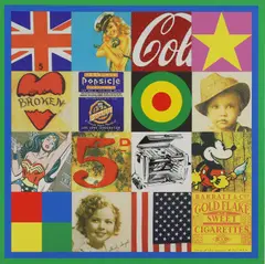 Untitled by Peter Blake, 'Some of the Sources of Pop-Art IV' screenprint in colours with glitter, sold Oct 2024