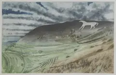 Untitled by Richard Bawden, Westbury' etching and aquatint in colours, sold Oct 2024