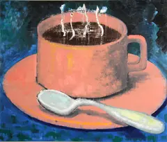Aaron Fink, Cup and spoon, 1984 (2), first oil on canvas; second oil and ink on canvas