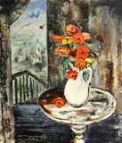 Tom E. Lewis, Ranunculi in White Pitcher, oil on canvas