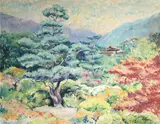 unknown Artist, Le jardín à Japon, oil on canvas