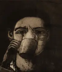 Aaron Fink, Coffee Drinker, 1984, Etching on wove paper