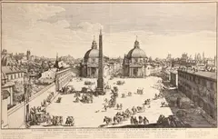 Gomar Wouters, La Piazza del poplo abbellita con li nuovi edifici, 1690s, Etching on laid paper without watermark
