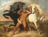 Hercules capturing the mares of Diomedes by Continental School, oil on canvas, sold Apr 2013