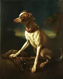 Abraham Hondius, A dog with a dead bird in a landscape, oil on panel
