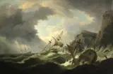 Thomas Luny, Perilous waters, oil on canvas