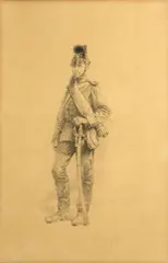 Alphonse de Neuville, A French soldier, pen and ink on paper