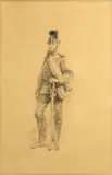 Alphonse de Neuville, A French soldier, pen and ink on paper