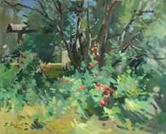 Sergei Bongart, View of a garden, 1979, oil on board