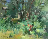 Sergei Bongart, View of a garden, 1979, oil on board