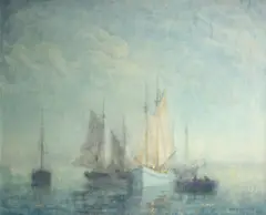 David Ericson, Sailboats on calm waters, 1929, oil on canvas