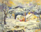Edna Luick Nottingham, Winter landscape, oil on masonite