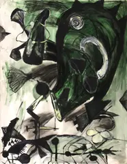Lydia Dona, Spaces of Indication/Codes of the Abyss, 1984; Jessica Told Me about the Master Cylinder, 1984 (2), first acrylic on paper; second charcoal on paper