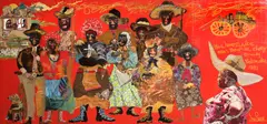 Joe Sam, Black Homesteaders, acrylic and mixed media collage on cardboard