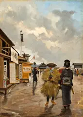 Georges Ferdinand Bigot, Market day in Japan, oil on canvas