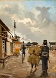 Georges Ferdinand Bigot, Market day in Japan, oil on canvas