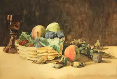 Maurice Detmold, A still life with a basket of fruit; A still life with a goblet and a bunch of grapes (2)
