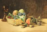 Maurice Detmold, A still life with a basket of fruit; A still life with a goblet and a bunch of grapes (2)