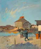 Louis Dumoulin, Japanese fishermen, oil on canvas