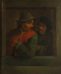 Two figures at a window by Flemish School, oil on panel, sold Mar 2013