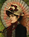 A young woman with a parasol by French School, oil on panel, sold Mar 2013