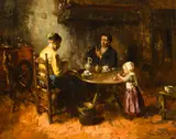 Bernard de Hoog, Preparing dinner, oil on canvas
