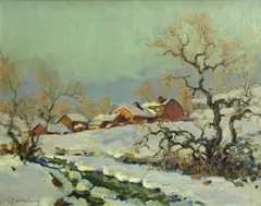 William Darling, Winter on the farm, oil on canvas board