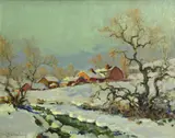 William Darling, Winter on the farm, oil on canvas board