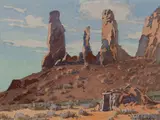 Albert Thomas Derome, Three Sisters, Monument Valley, Navajo Hogan